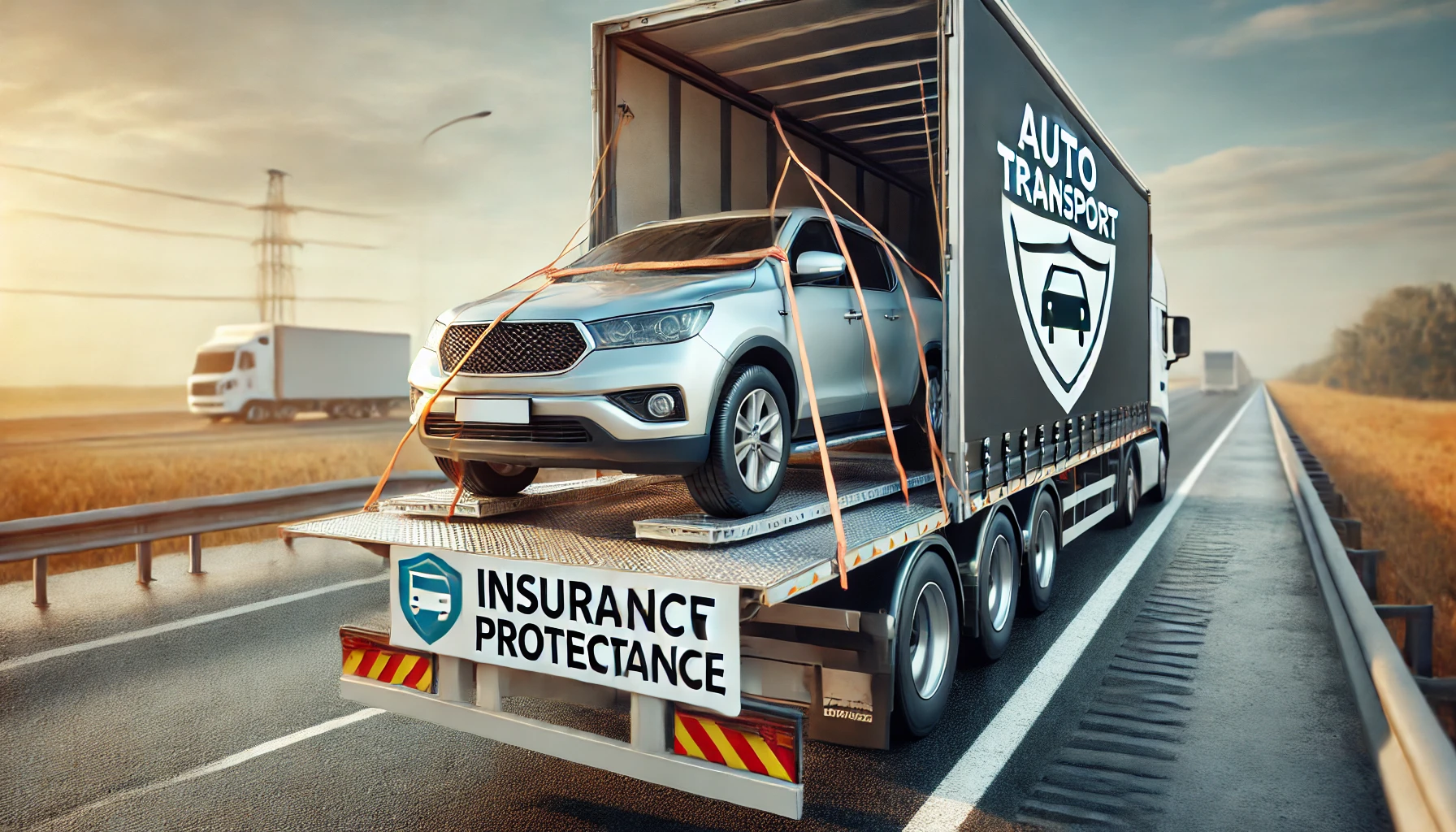 A vehicle securely loaded onto a transport truck, emphasizing auto transport insurance protection during transit.